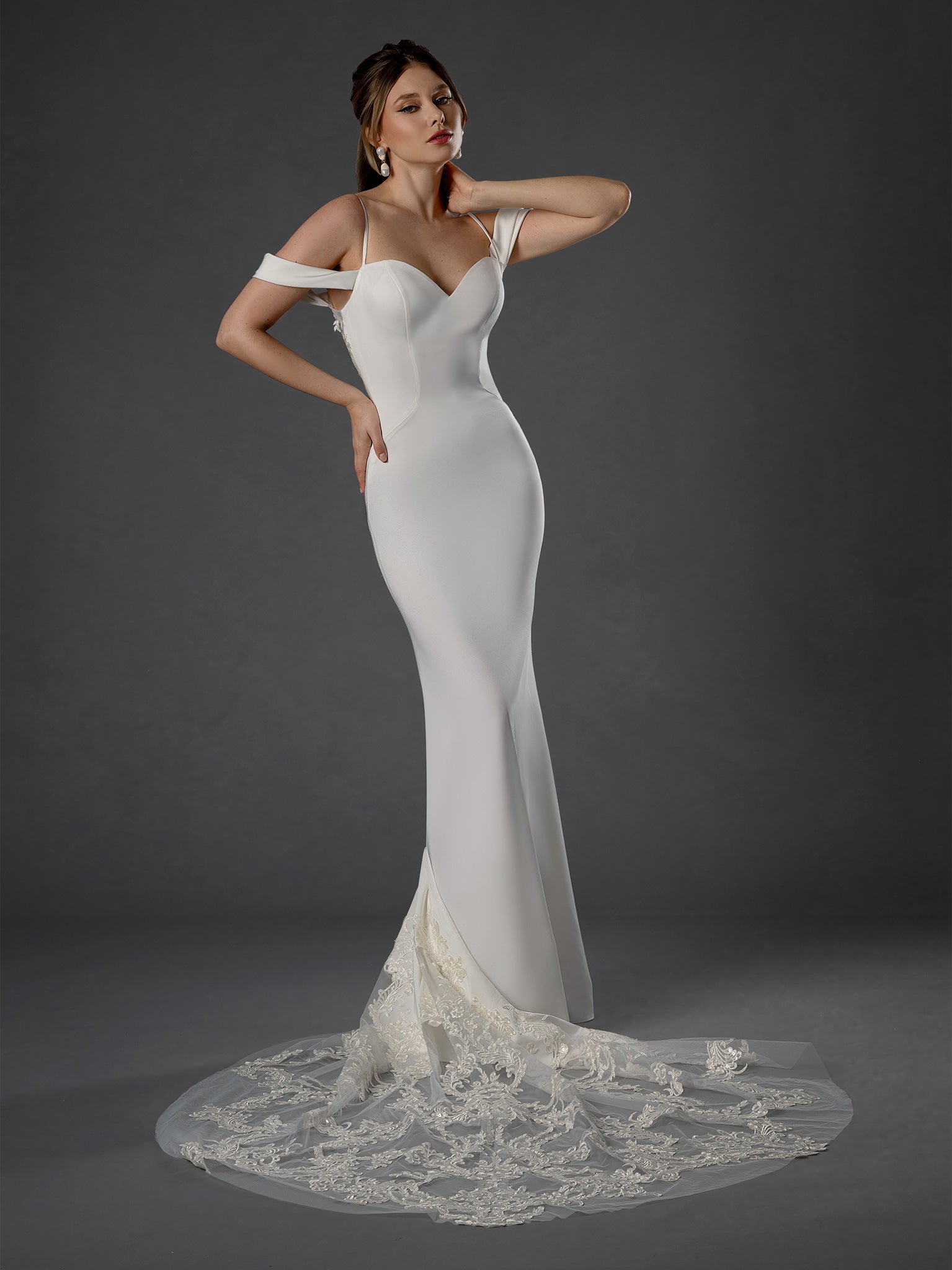 Wedding Dresses Long Fitted Lace Bridal Wedding Dress Stella Couture 25553 Off White