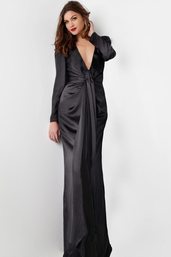 Formal Dresses Long Ruched High Slit Formal Dress  Black