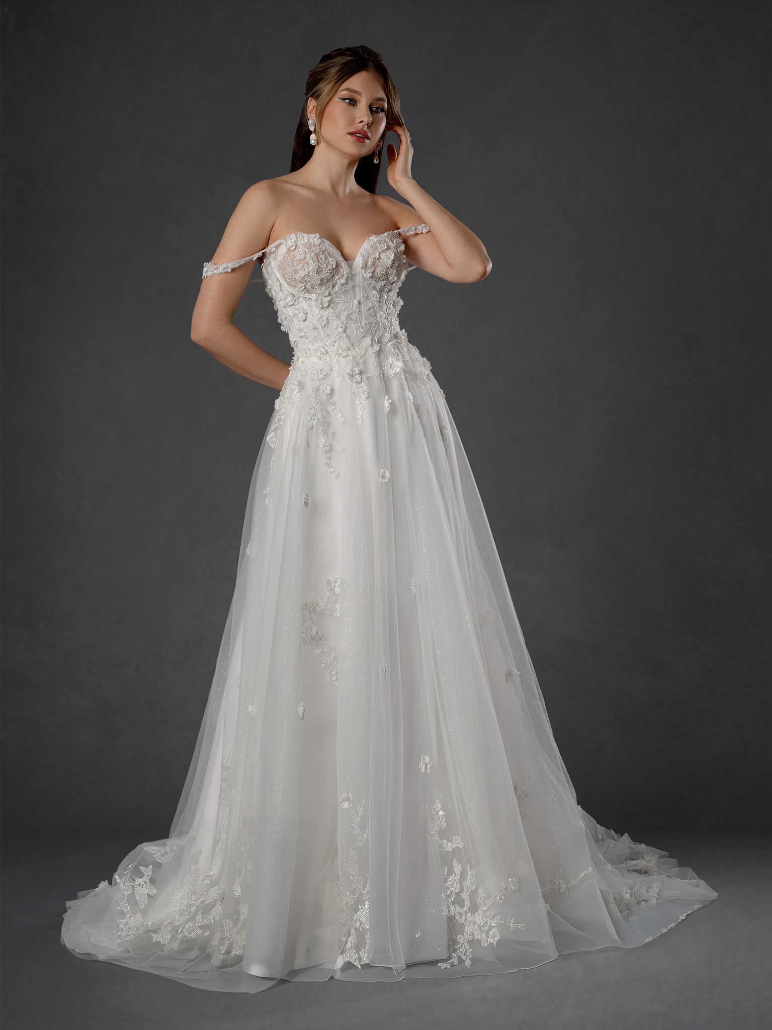 Wedding Dresses Long 3D Floral Lace Wedding Bridal Gown Stella Couture 25551 Off White