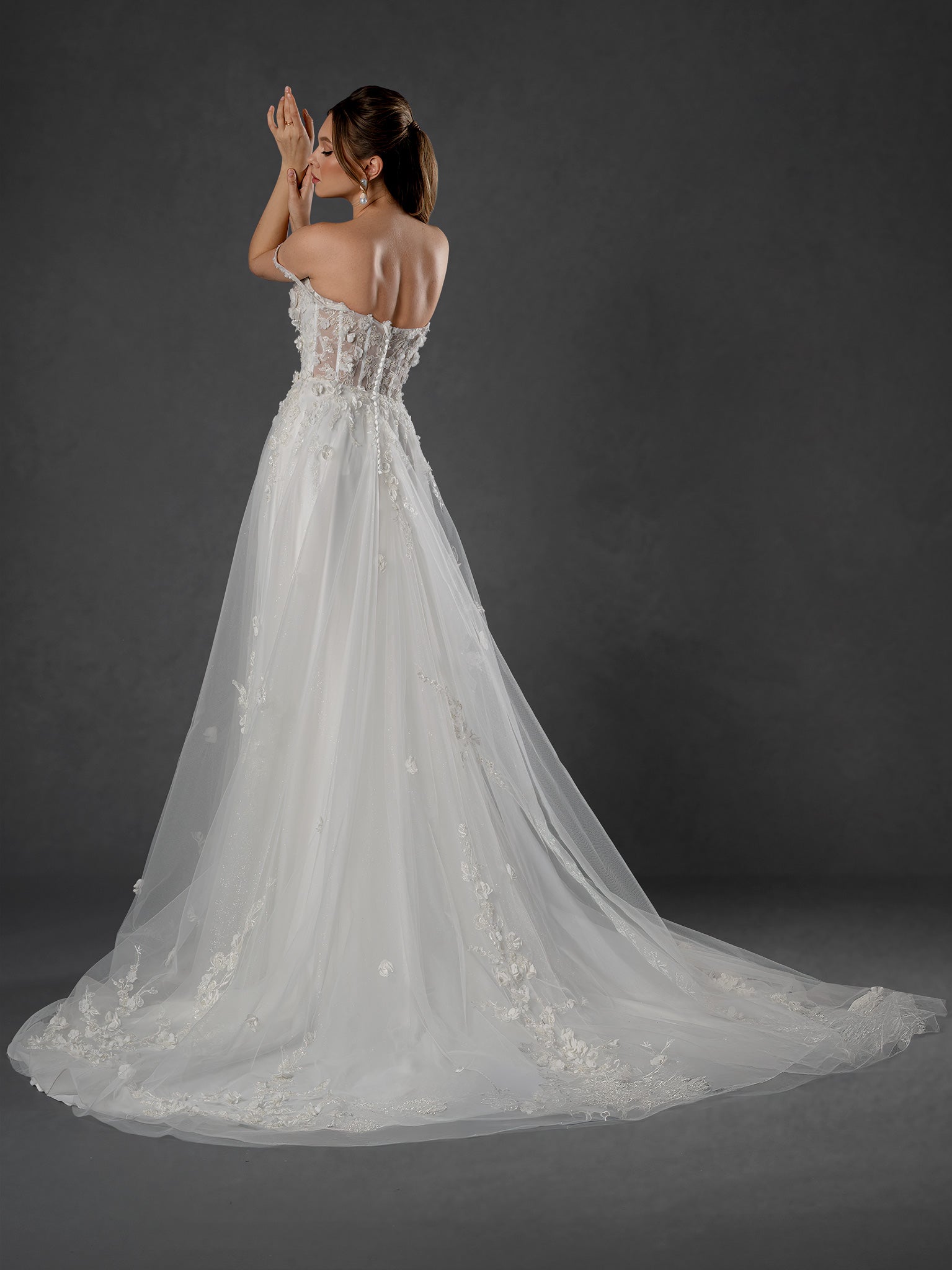 Wedding Dresses Long 3D Floral Lace Wedding Bridal Gown Stella Couture 25551 Off White