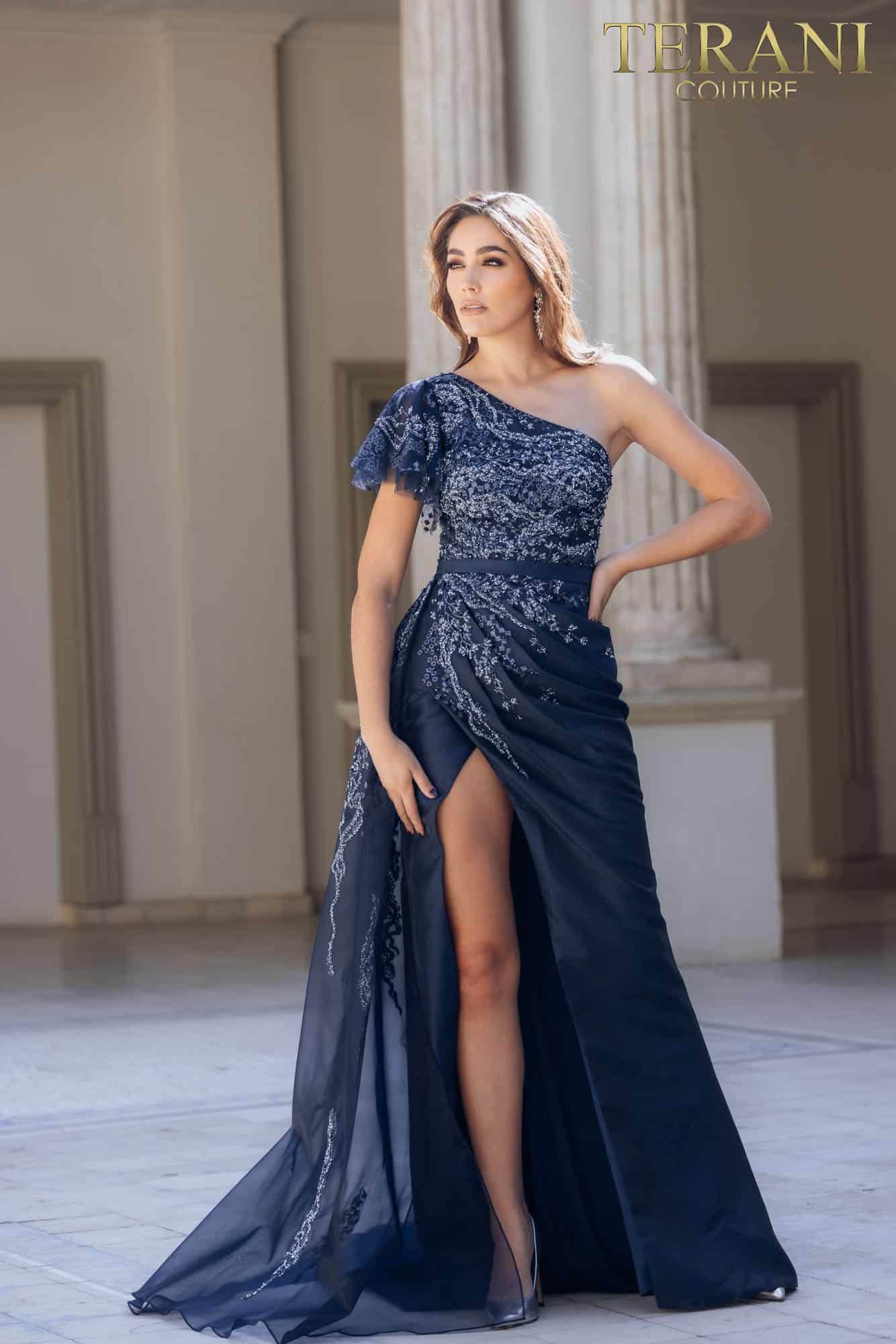 Prom Dresses Long Beaded Prom Formal Fitted Dress Navy