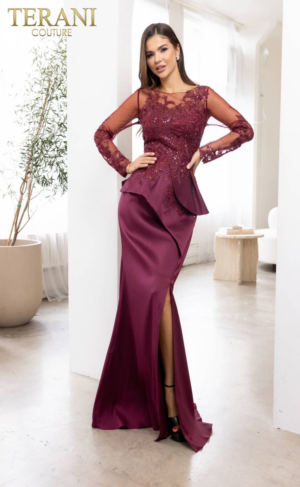 Mother of the Bride Dresses Long Sleeve Mother of the Bride Beaded Dress Wine