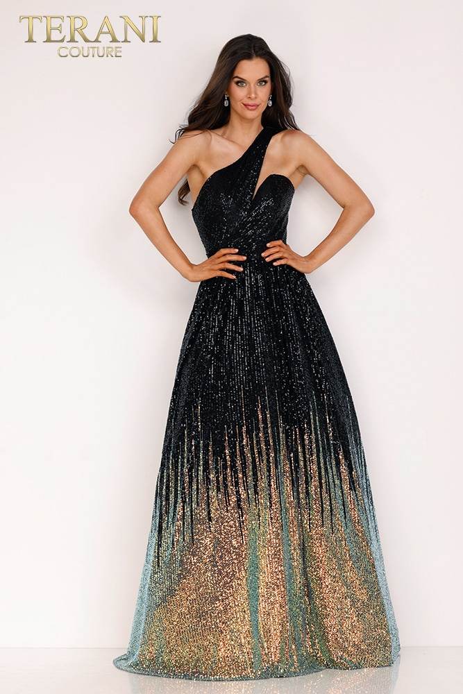 Terani Couture 231P0024 Two Tone Long Formal Sequin A Line Prom Dress