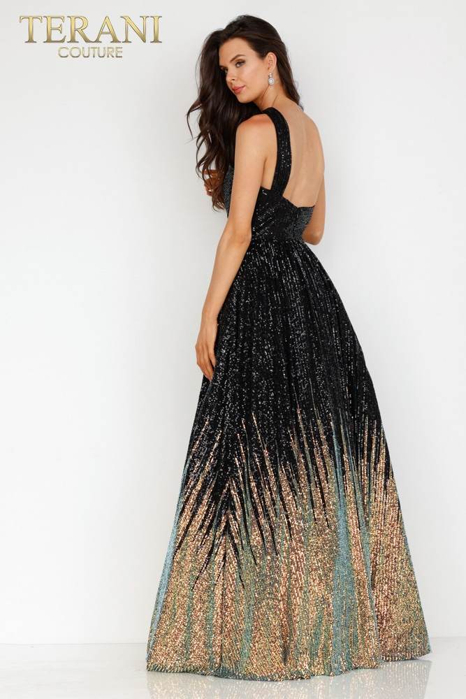 Terani Couture 231P0024 Two Tone Long Formal Sequin A Line Prom Dress