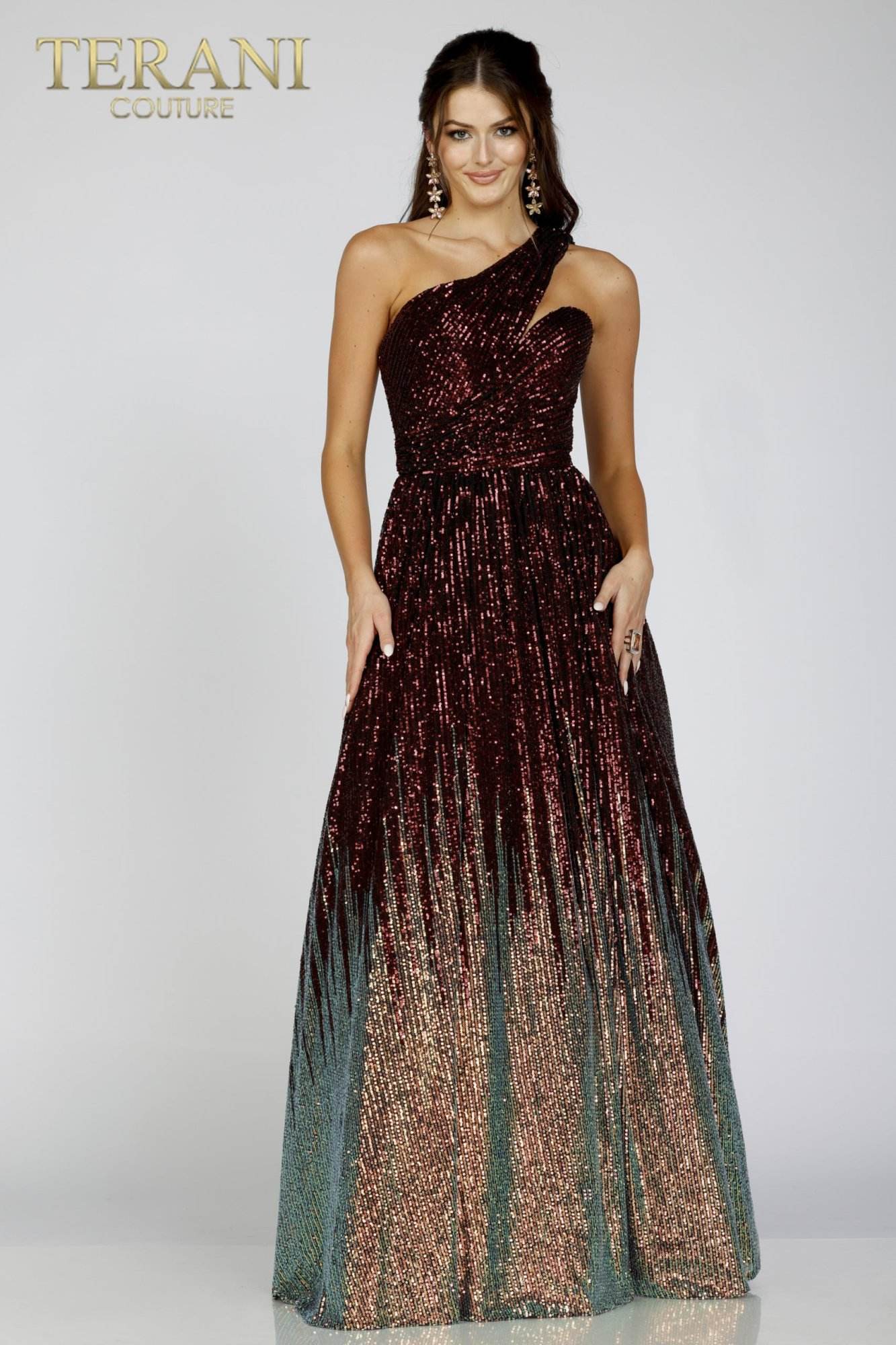 Terani Couture 231P0024 Two Tone Long Formal Sequin A Line Prom Dress