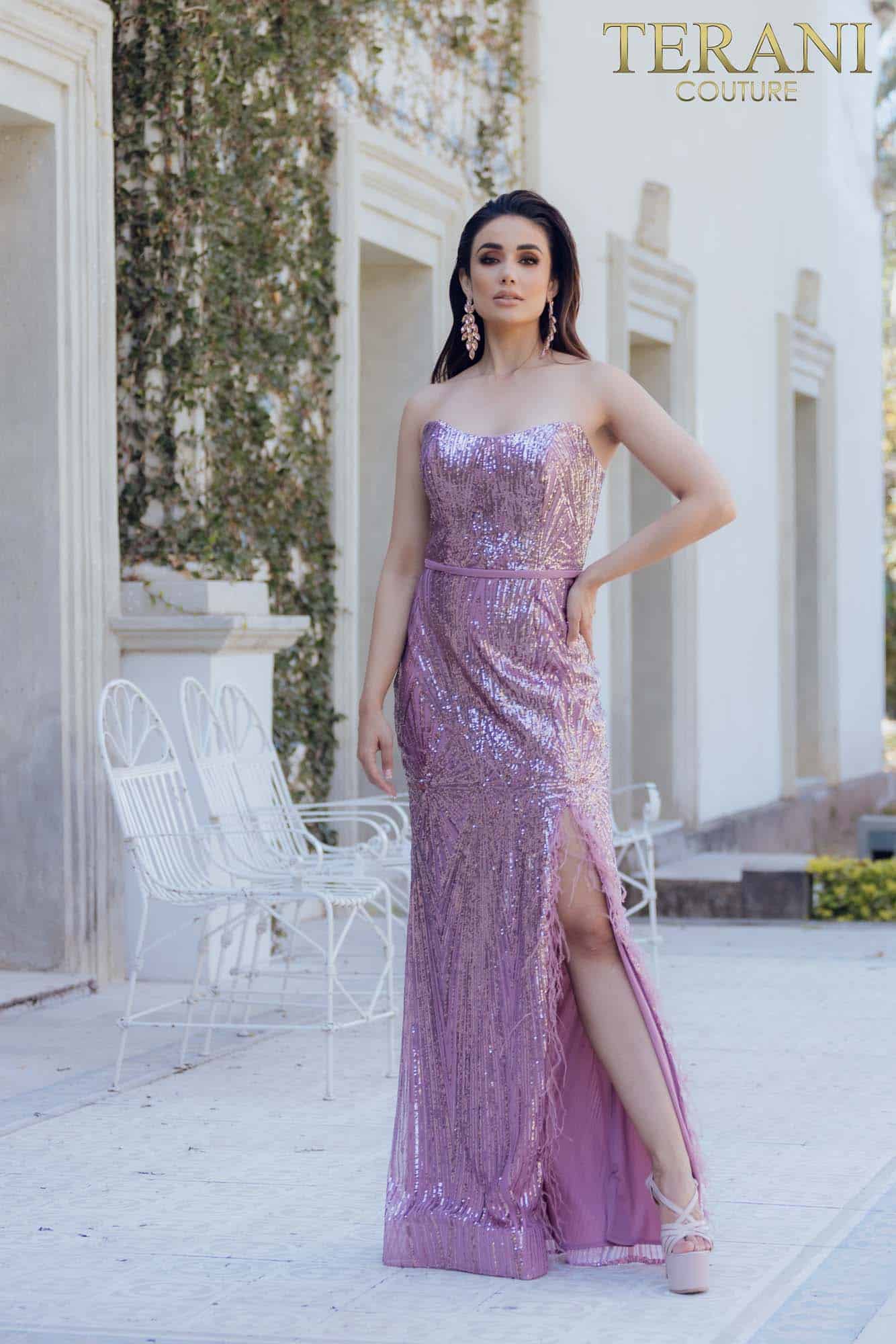 Prom Dresses Long Formal Prom Sequin Feather Dress Blush