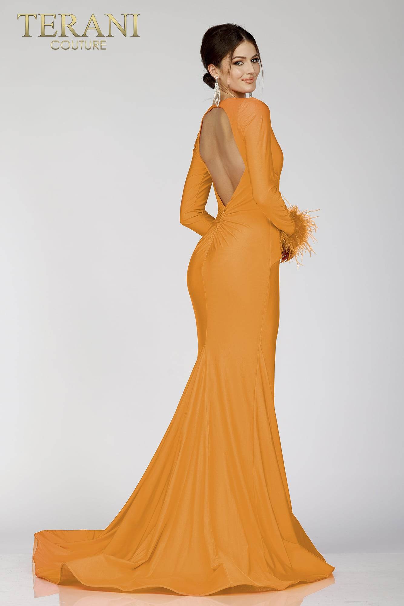 Formal Dresses Long Sleeve Formal Prom Fitted Mermaid Dress Orange