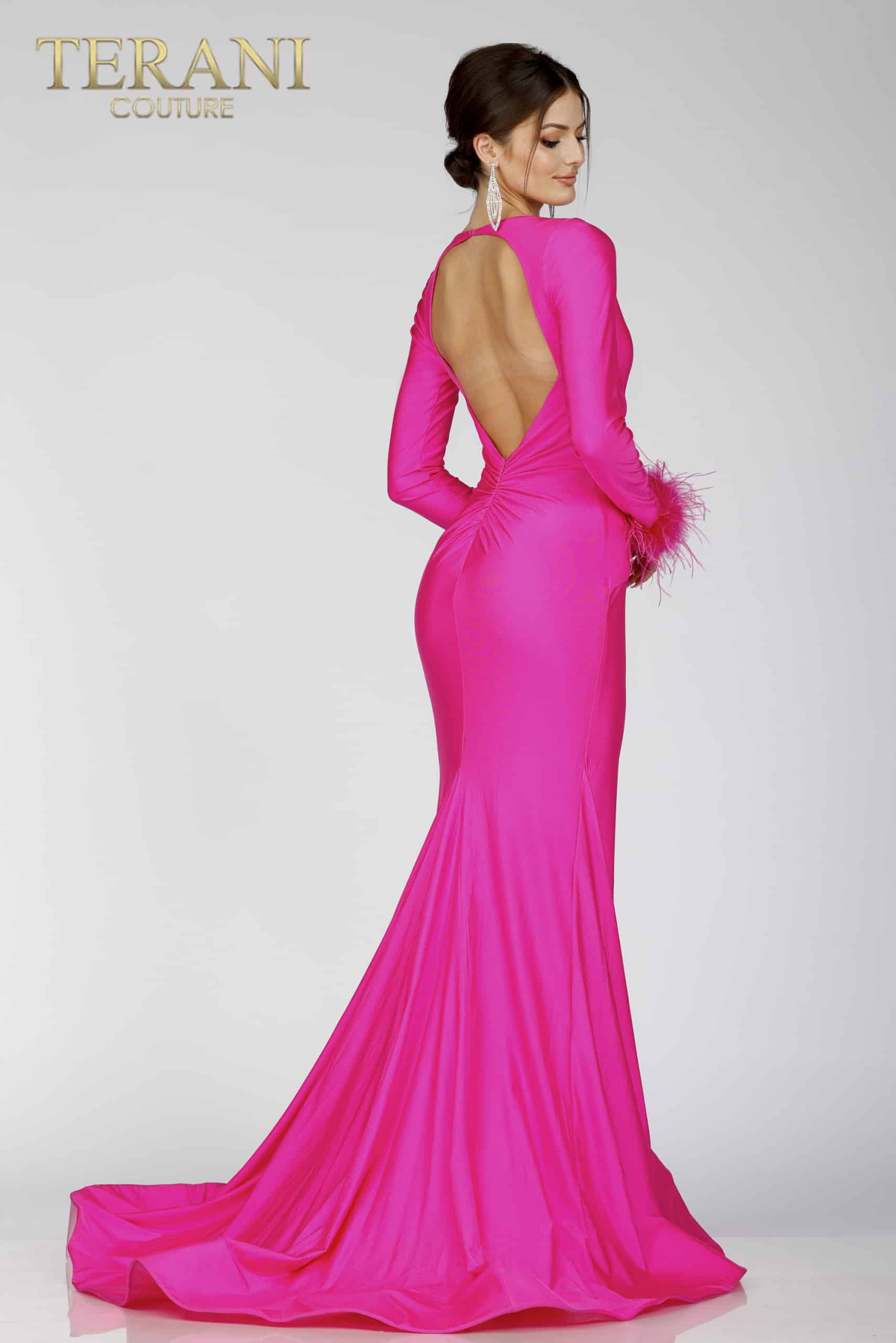 Formal Dresses Long Sleeve Formal Prom Fitted Mermaid Dress Fuchsia