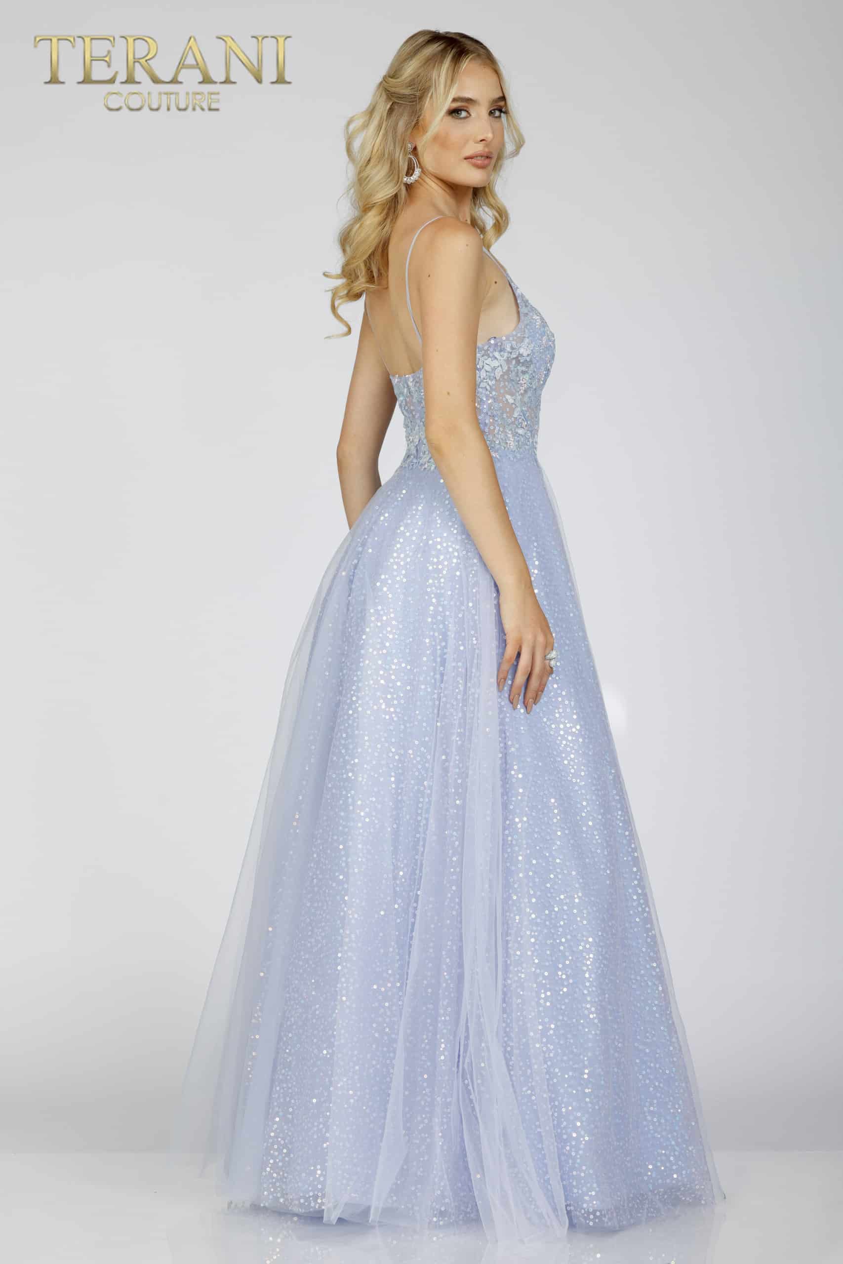 Terani Couture 231P0101 Prom Long Floral A Line Sequined Formal Dress