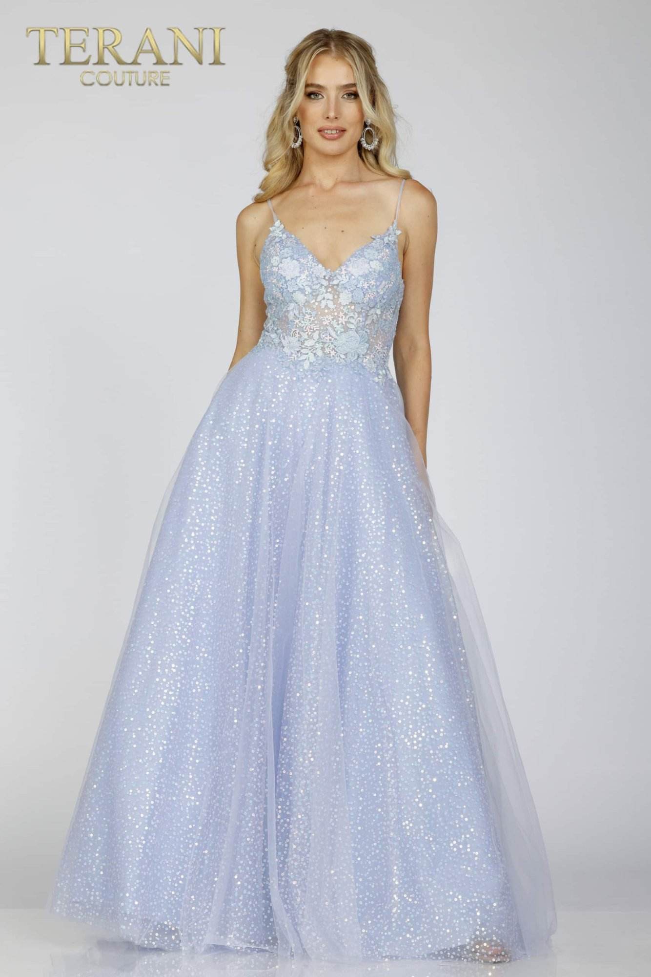 Terani Couture 231P0101 Prom Long Floral A Line Sequined Formal Dress