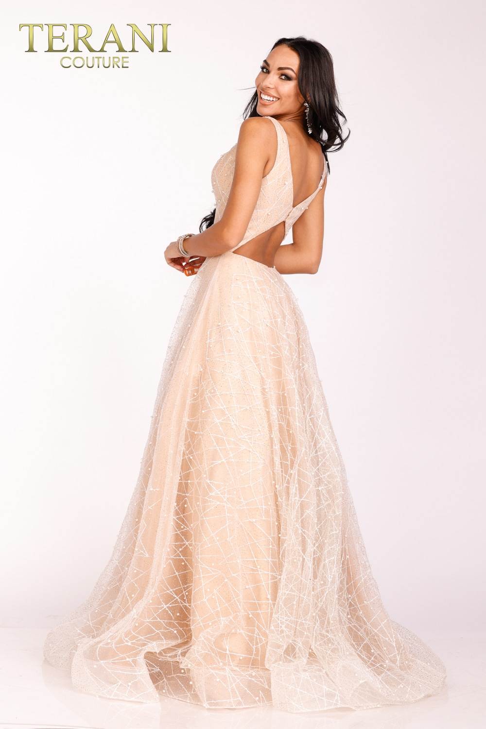 Terani Couture 231P0169 A Line Long Formal Lace Prom Dress