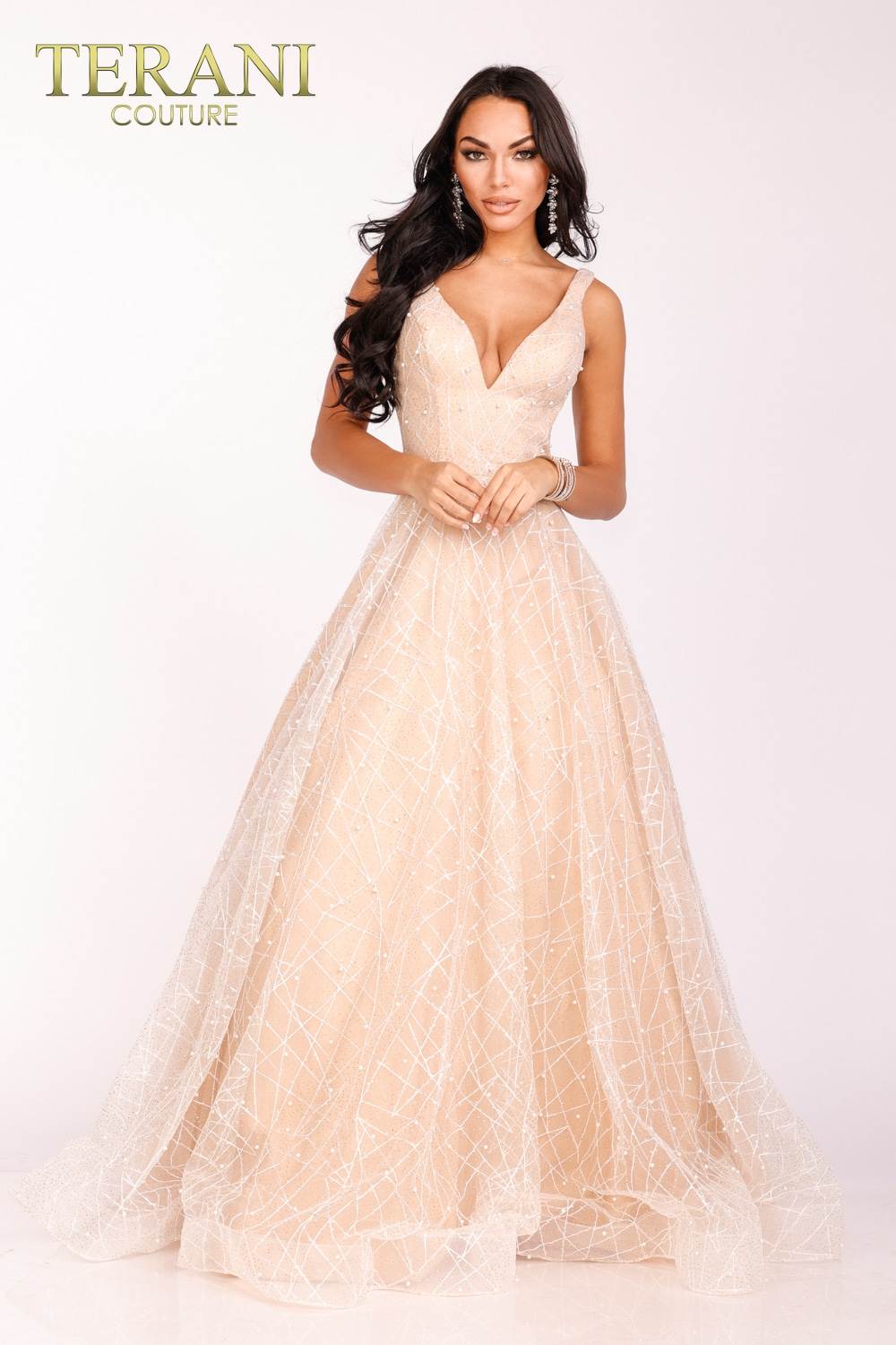 Terani Couture 231P0169 A Line Long Formal Lace Prom Dress