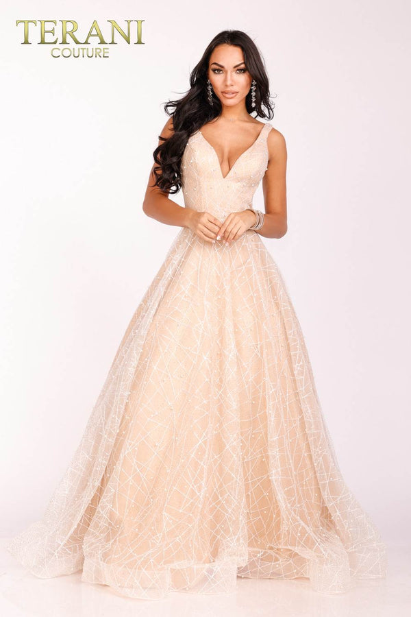 Terani Couture 231P0169 A Line Long Formal Lace Prom Dress