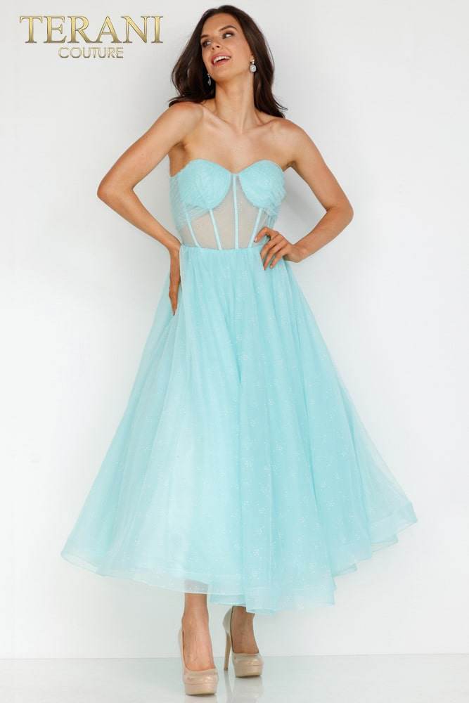 Terani Couture 231P0534 Tea Length Corset A Line Prom Dress
