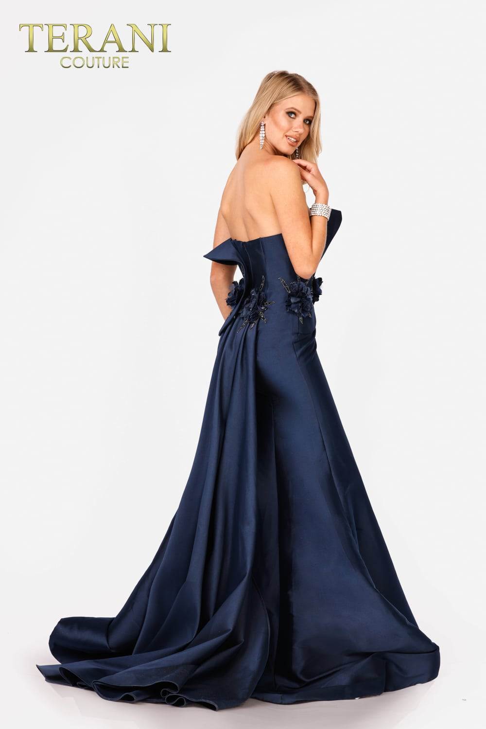 Formal Dresses Long 3D Floral Prom Formal Mermaid Dress Navy