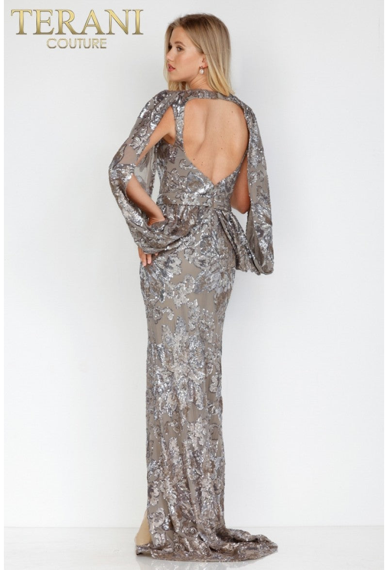 Terani Couture 231M0356 Taupe Silver 18 Sale