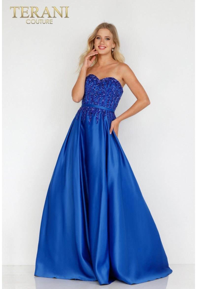 Terani Couture 231P0012 Long Formal Prom A Line Beaded Dress