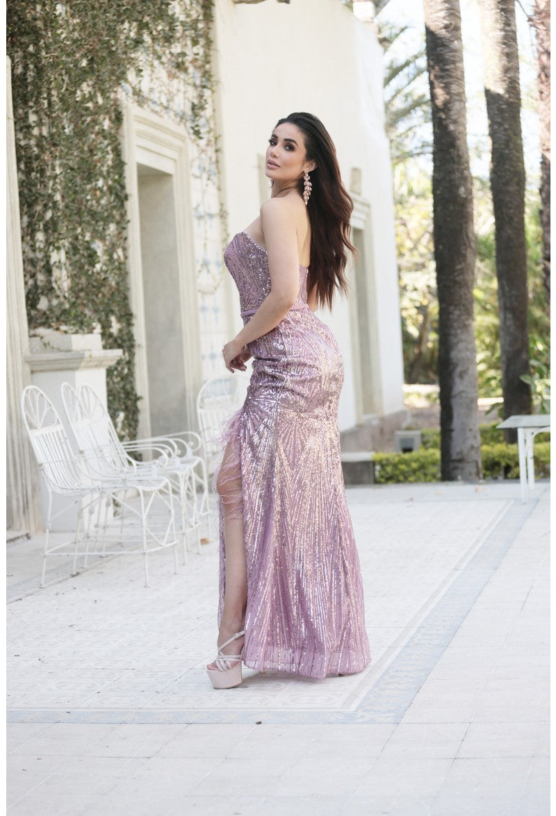 Terani Couture 231P0030 Long Formal Prom Sequin Feather Dress