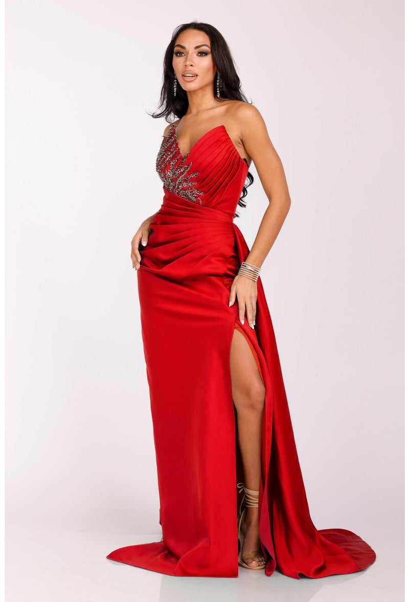 Prom Dresses Long Formal Prom Pleated Bodice Dress Red