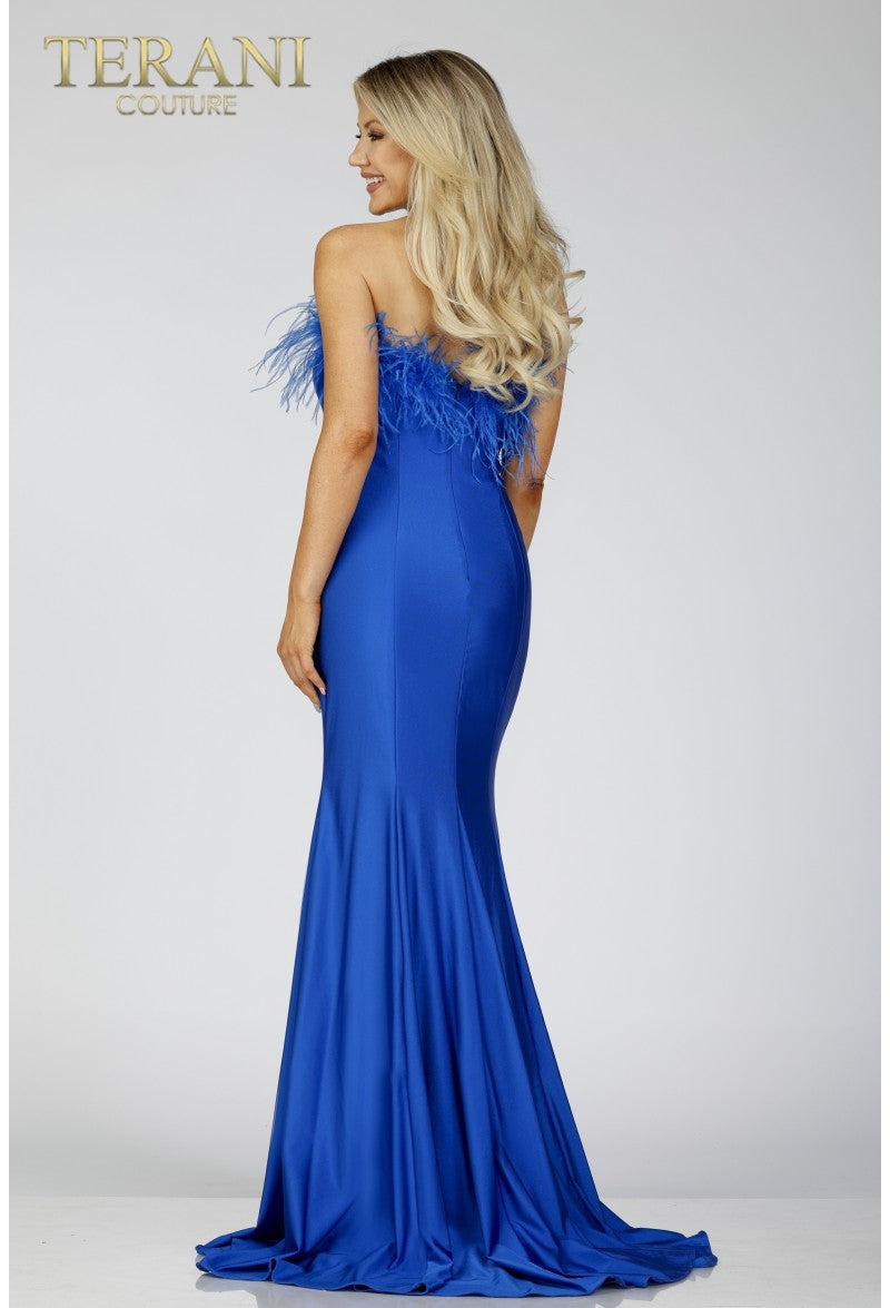 Terani Couture 231P0067 Long Formal Prom Feather Mermaid Dress