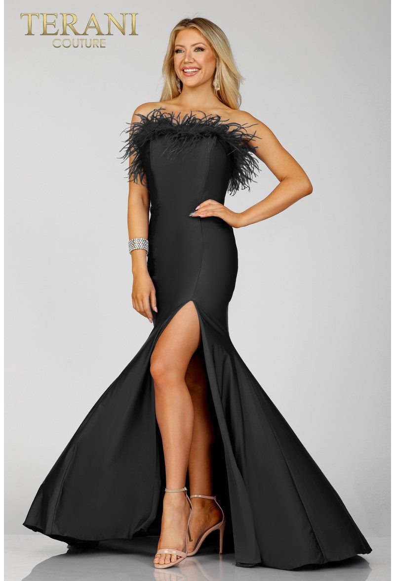 Terani Couture 231P0067 Long Formal Prom Feather Mermaid Dress