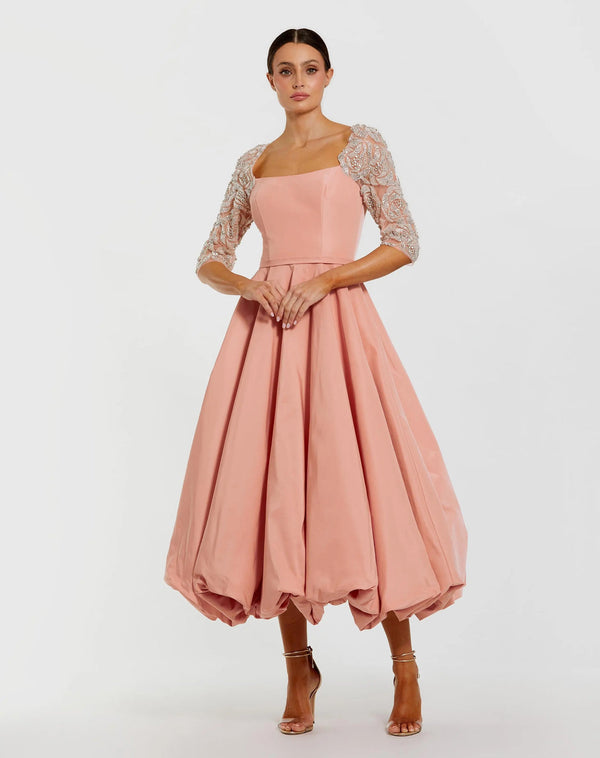 Square Neck Tea Length Satin Cocktail Dress by Mac Duggal 2320