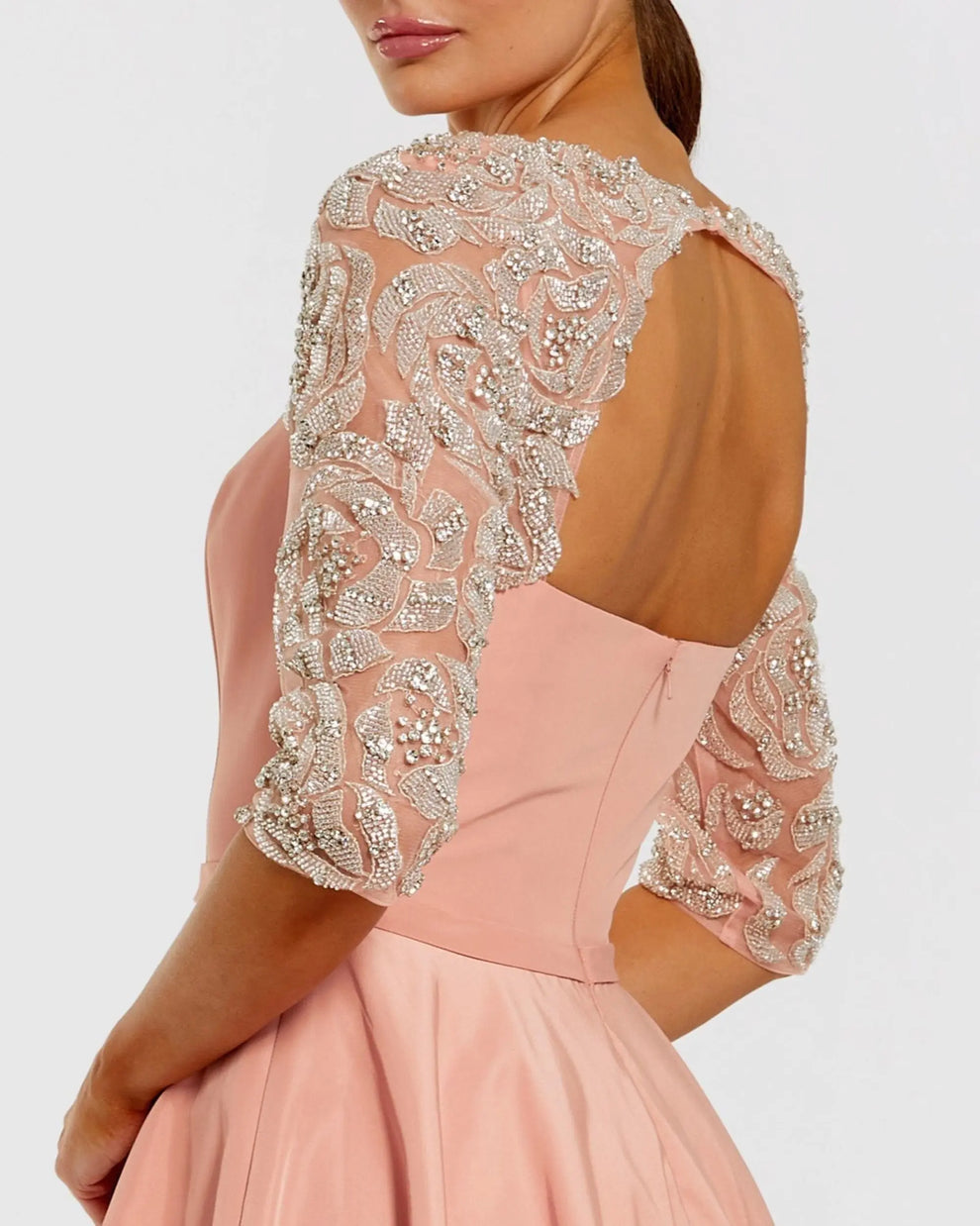 Square Neck Tea Length Satin Cocktail Dress by Mac Duggal 2320 in Rose