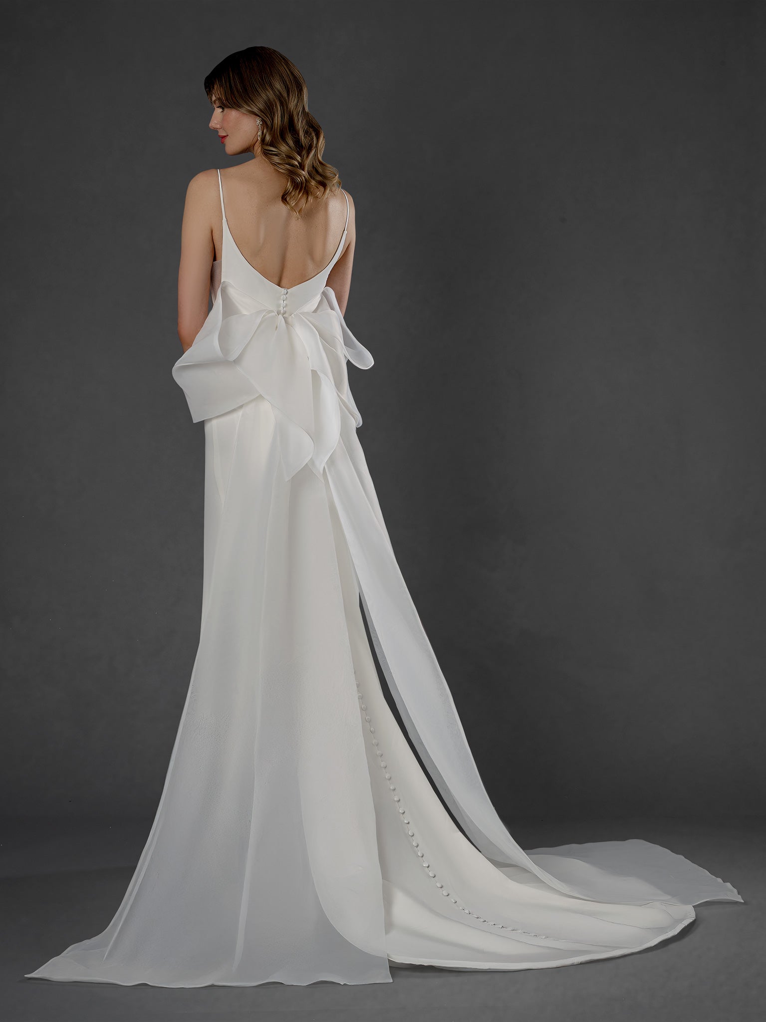 Wedding Dresses Long A Line Wedding Dress - Slit - Stella Couture 25858 Off White-Satin-25858-Train