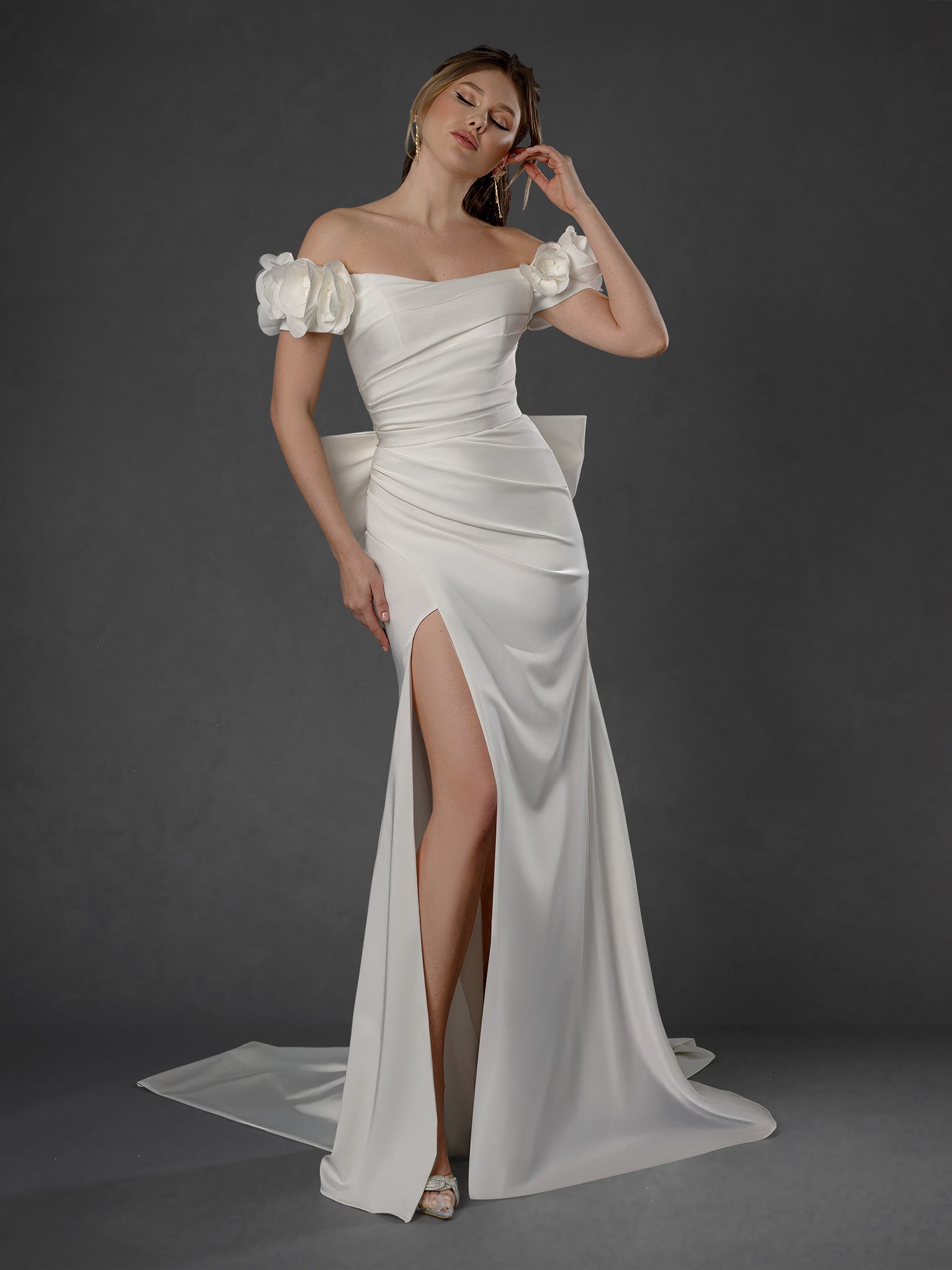Wedding Dresses Long Pleated Slit Bridal Wedding Dress Stella Couture 25851 Off White