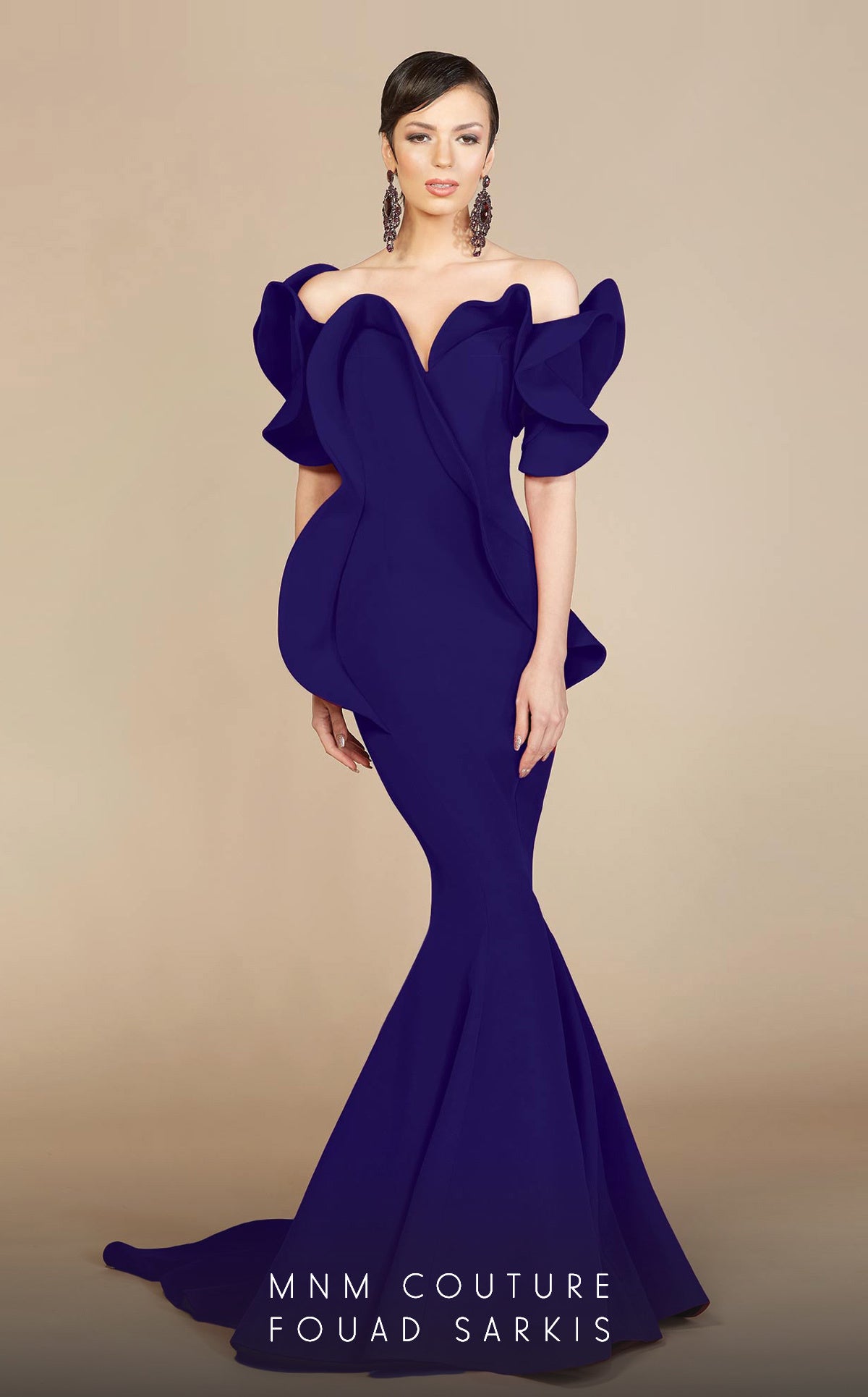 MNM Couture 2328 Long Mermaid Peplum Formal Evening Dress
