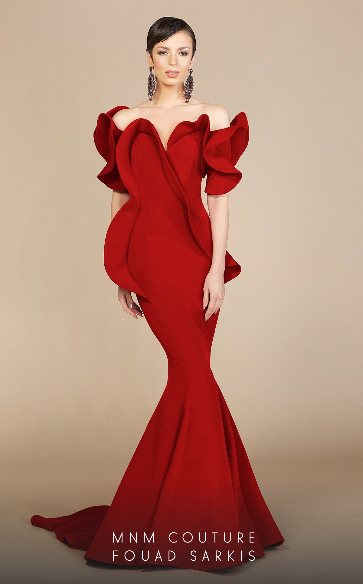 MNM Couture 2328 Long Mermaid Peplum Formal Evening Dress