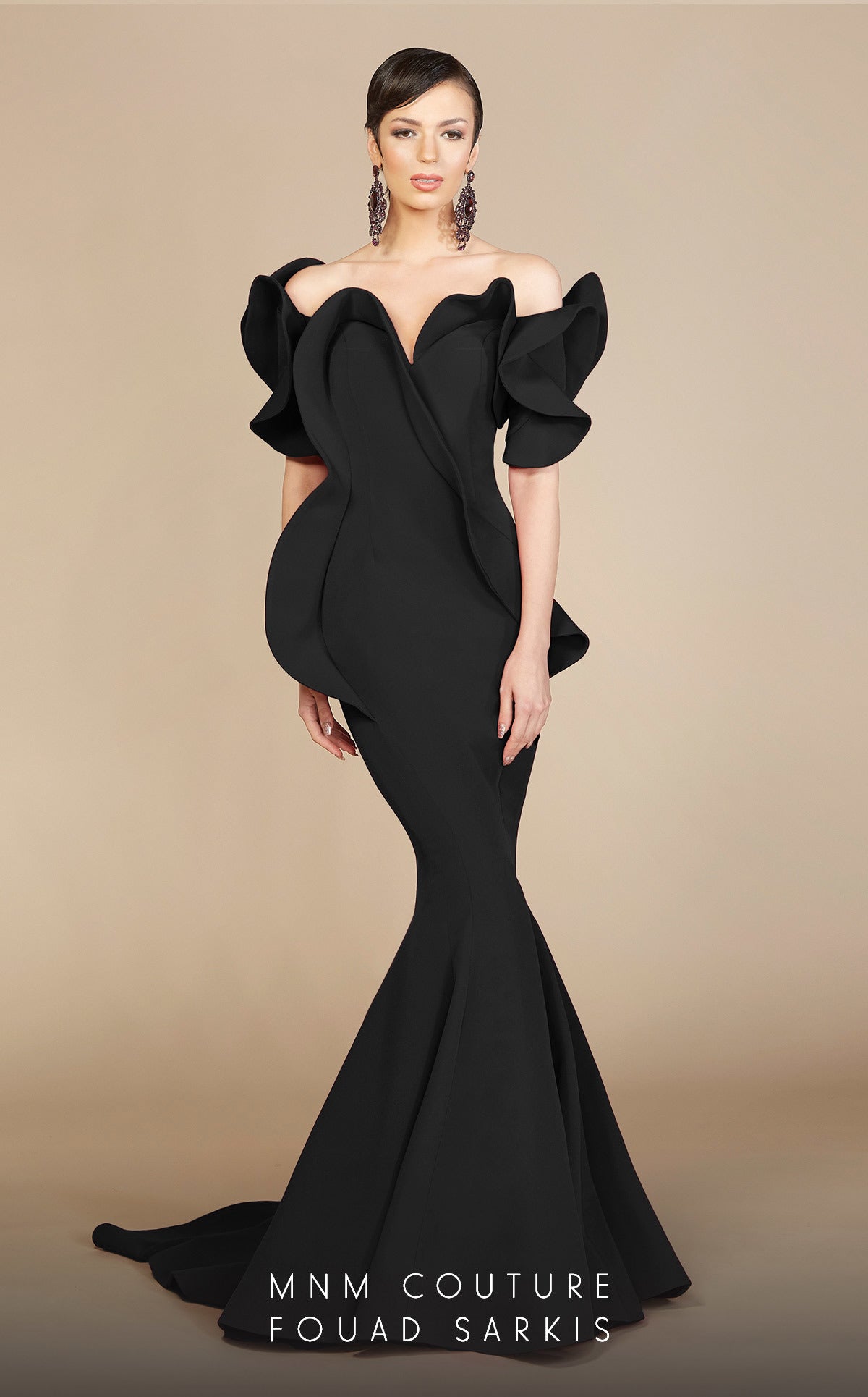 MNM Couture 2328 Long Mermaid Peplum Formal Evening Dress