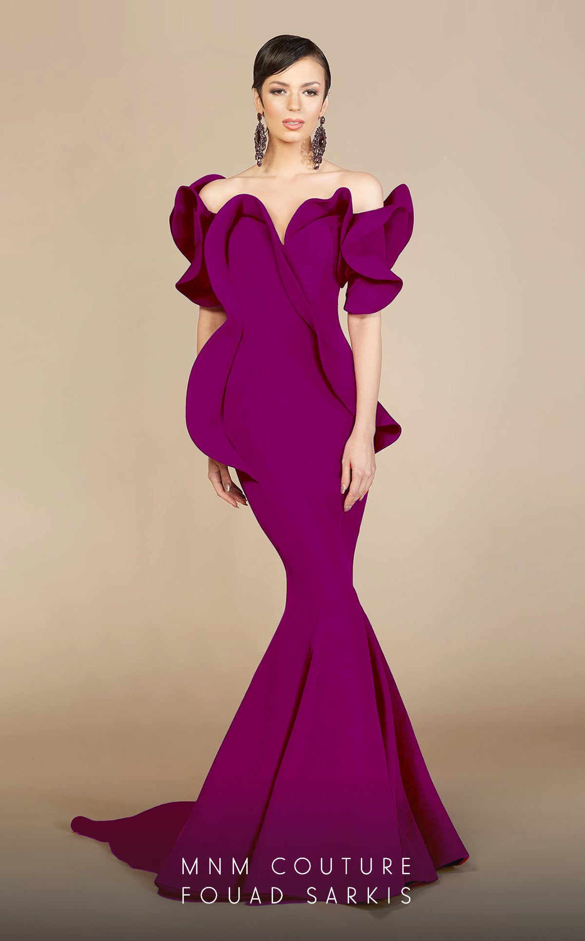 MNM Couture 2328 Long Mermaid Peplum Formal Evening Dress