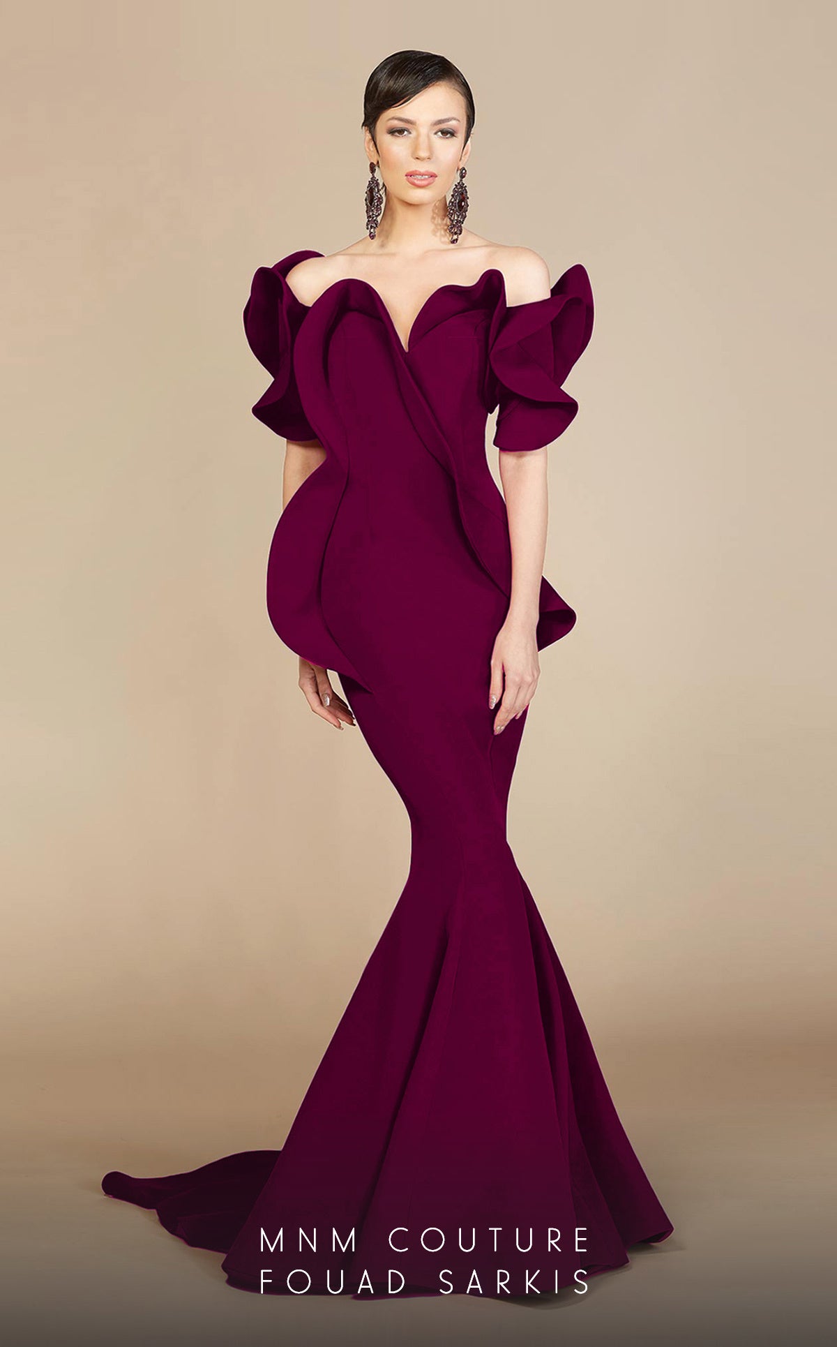 MNM Couture 2328 Long Mermaid Peplum Formal Evening Dress