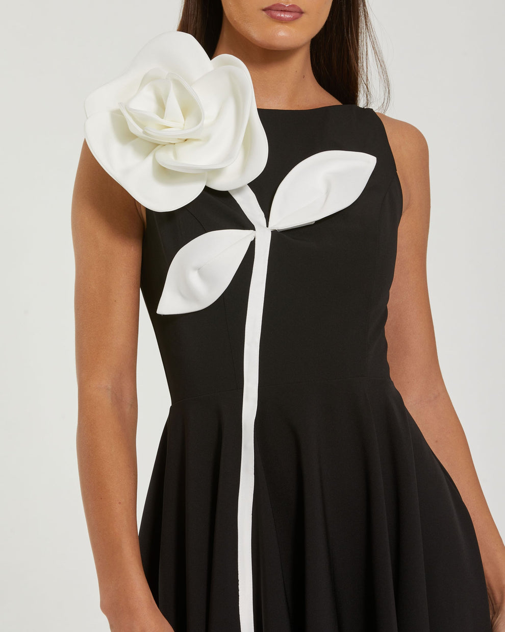Cocktail Dresses 3D Floral Applique Midi A Line Cocktail Dress Mac Duggal 2329 Black Ivory