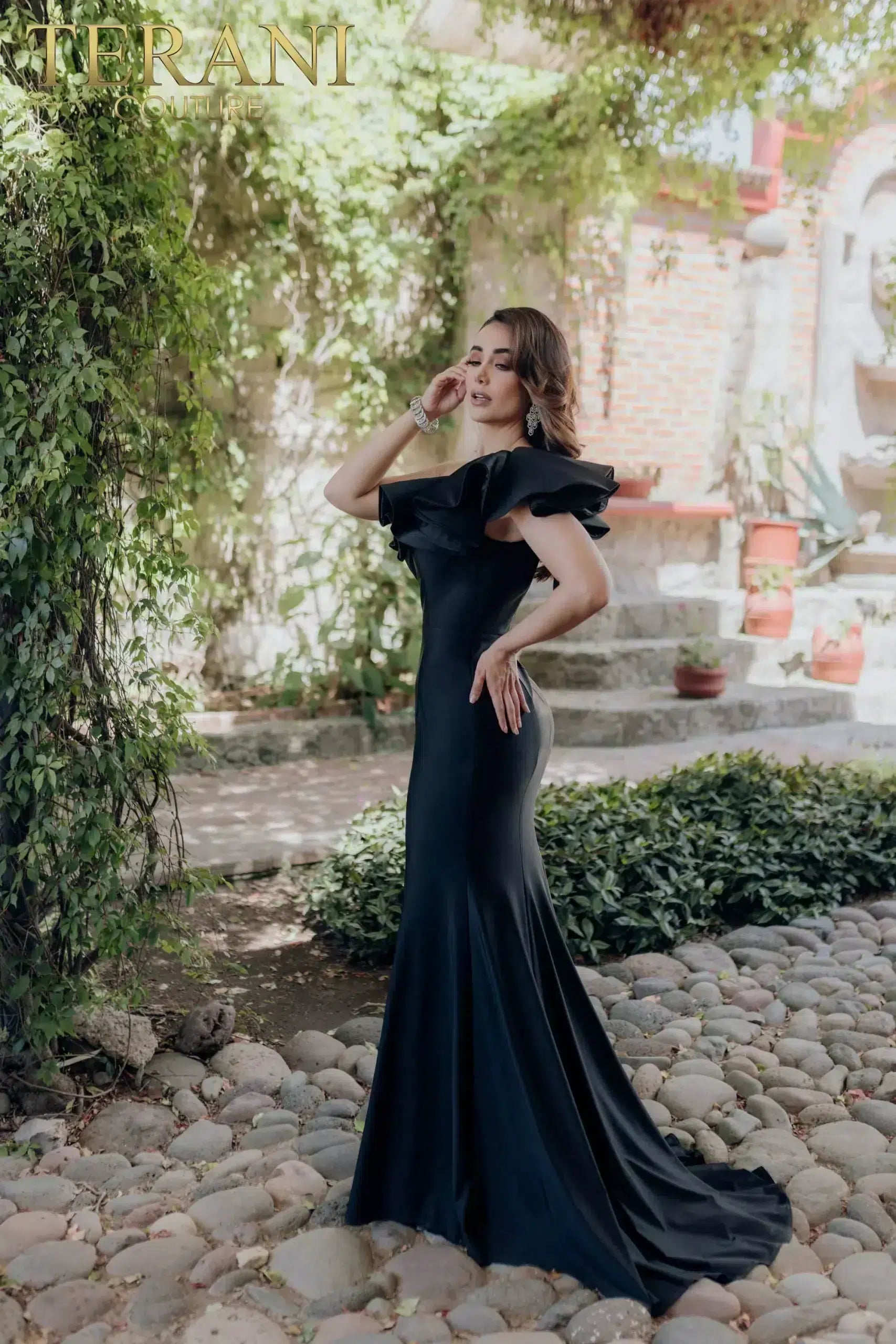 Formal Dresses Long Formal Prom Fitted Ruffle Mermaid Dress Black