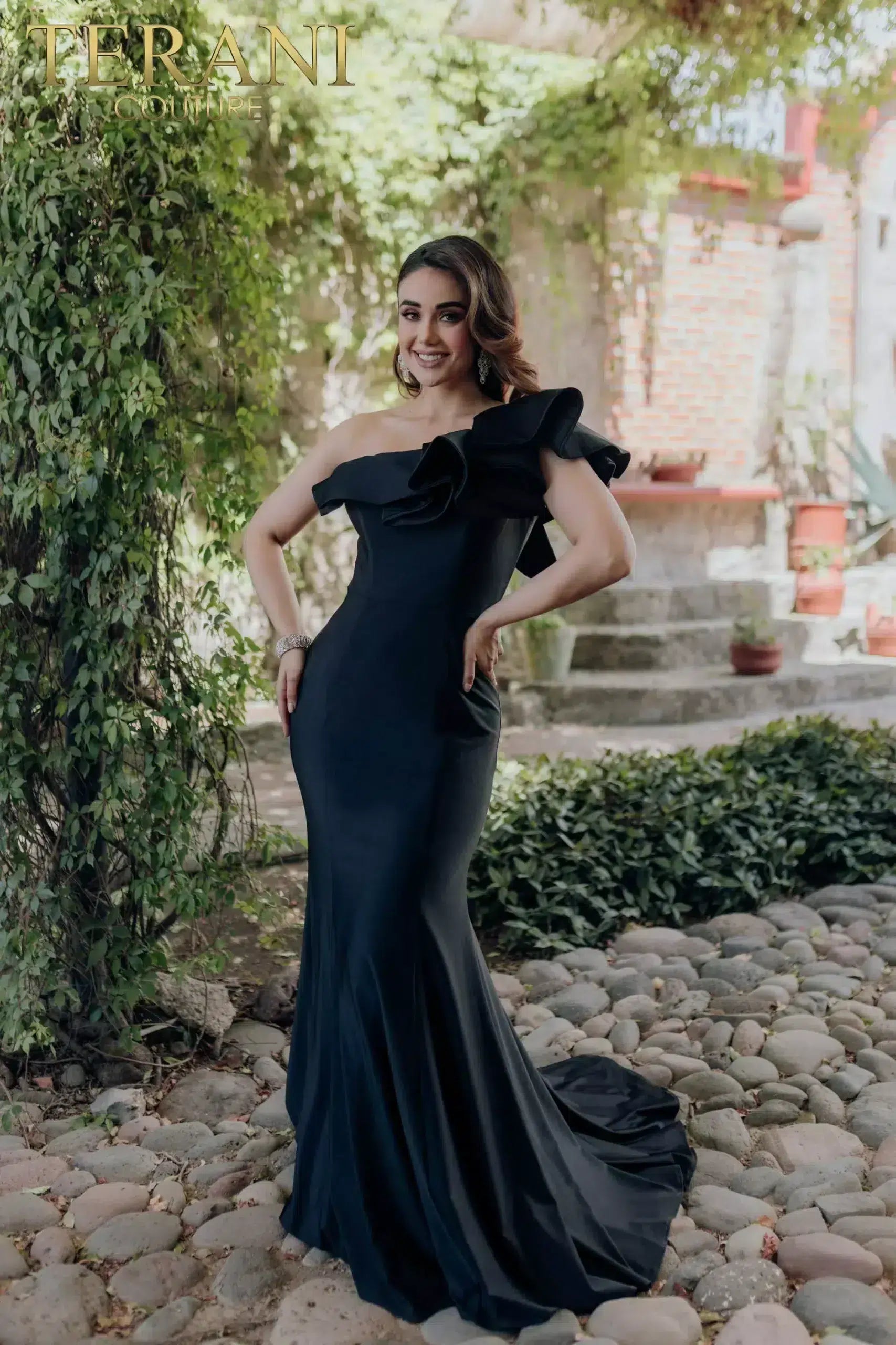 Formal Dresses Long Formal Prom Fitted Ruffle Mermaid Dress Black