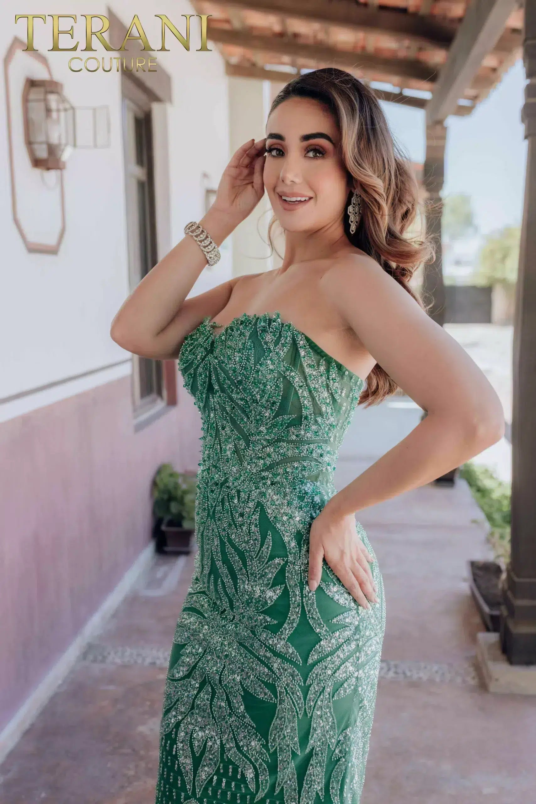 Terani Couture 232GL1442 Beaded Corset Long Mermaid Formal Prom Dress
