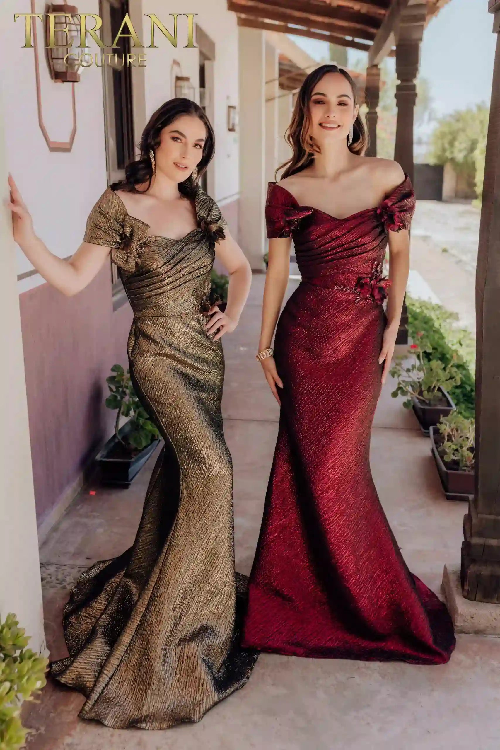 Formal Dresses Long Formal Prom Bow Pleated Bodice Dress Copper Wine