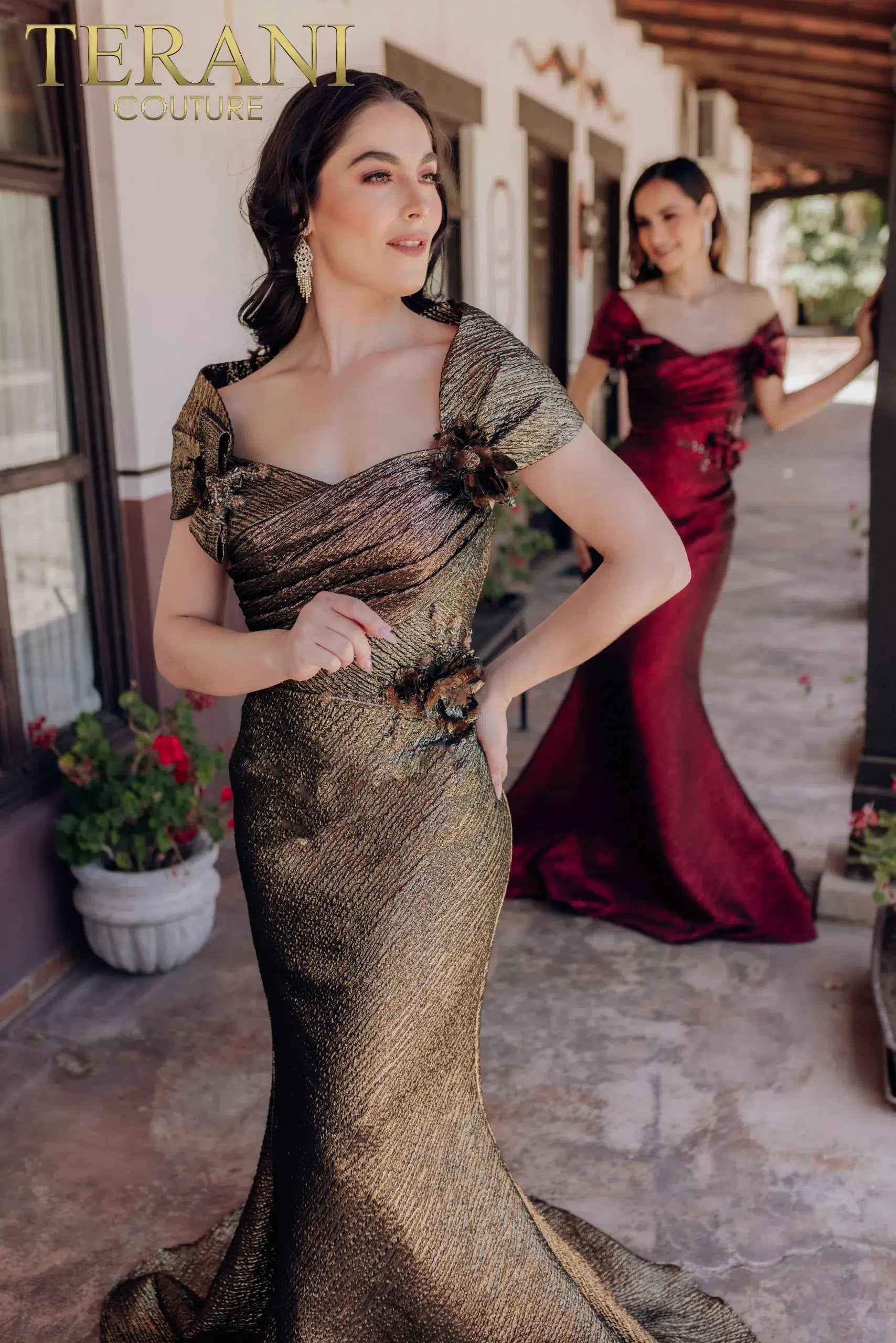 Formal Dresses Long Formal Prom Bow Pleated Bodice Dress Copper