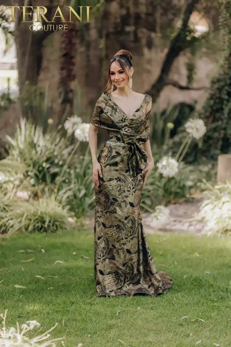 Mother of the Bride Dresses Long Mother of the Bride Detachable Shawl Dress Black Gold