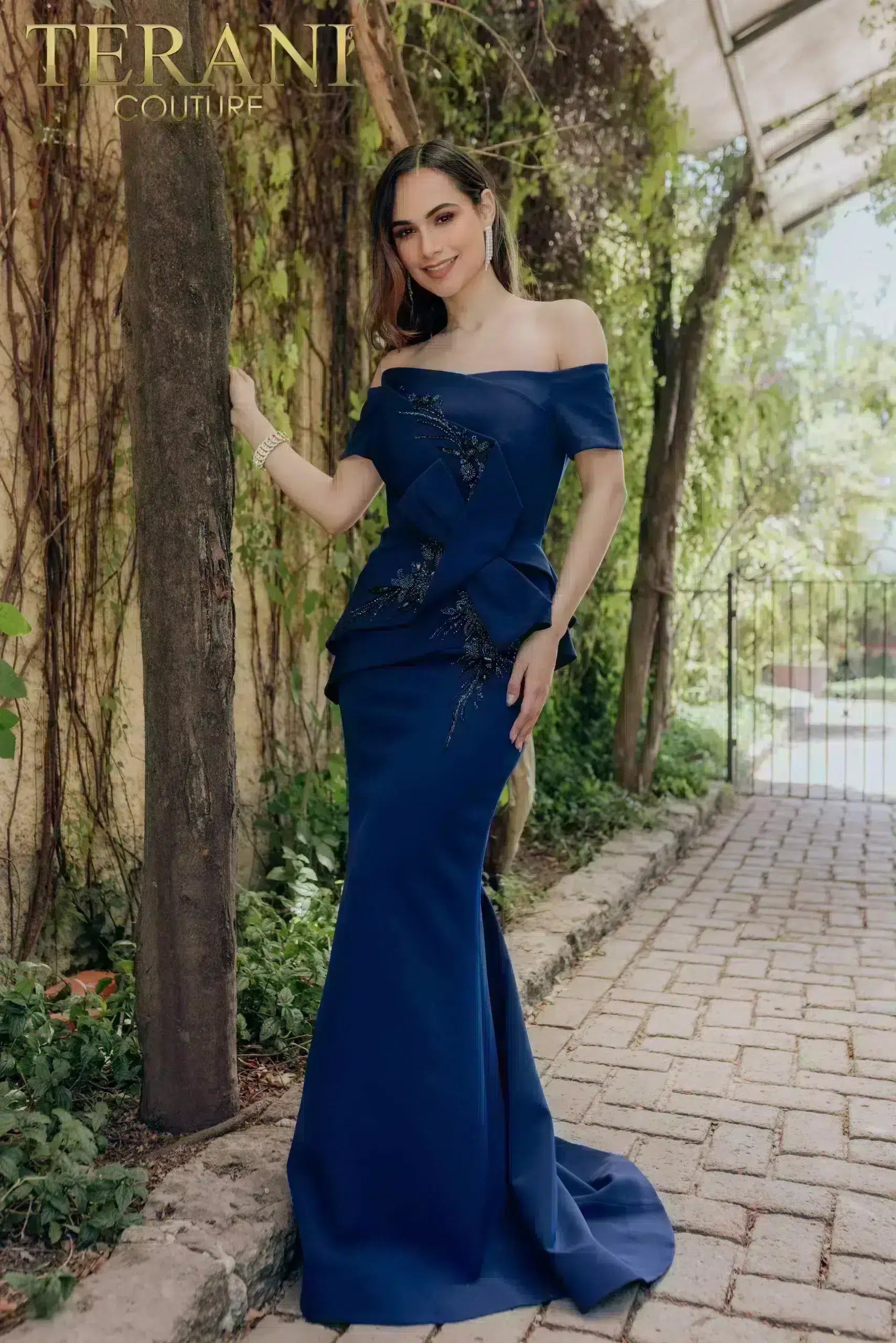 Mother of the Bride Dresses Long Formal Prom Beaded Mermaid Dress Navy
