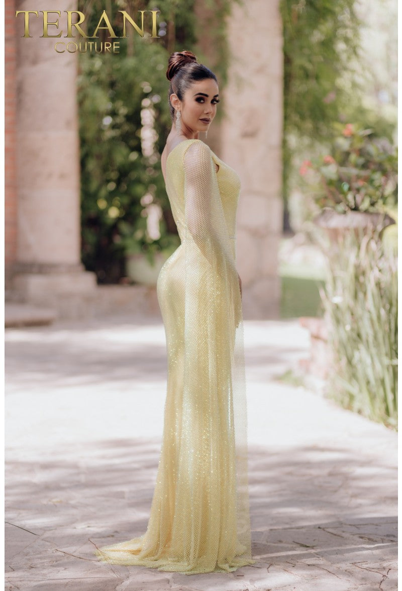 Terani Couture 232E1209 Long Cape Formal Prom Dress