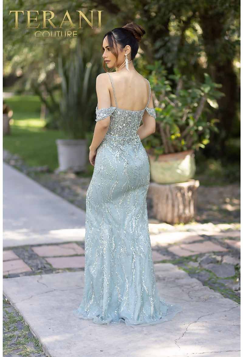 Prom Dresses Long Fitted Formal Prom Beaded Dress Aqua