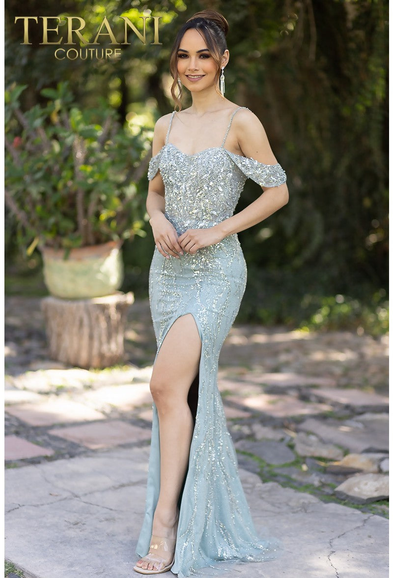 Prom Dresses Long Fitted Formal Prom Beaded Dress Aqua