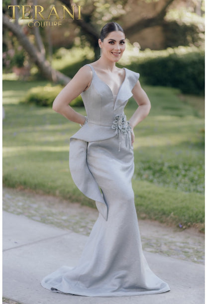 Formal Dresses Long Formal Prom Ruffle Mermaid Dress Silver