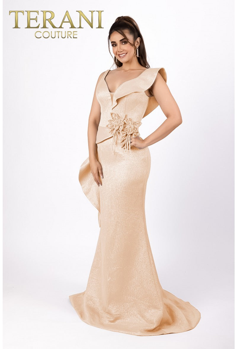 Formal Dresses Long Formal Prom Ruffle Mermaid Dress Light Gold