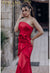 Formal Dresses Long 3D Flower Formal Prom Ruffle Dress Red
