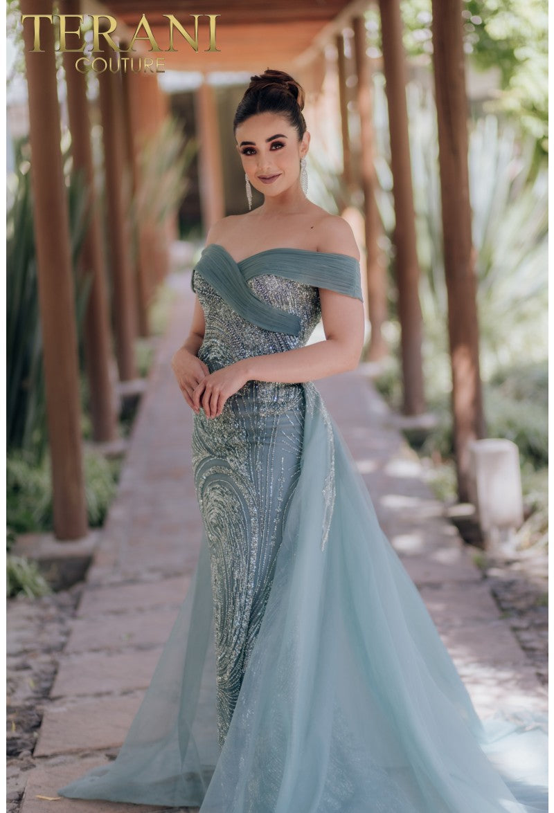 Terani Couture 232E1334 Long Beaded Formal Prom Overskirt Dress