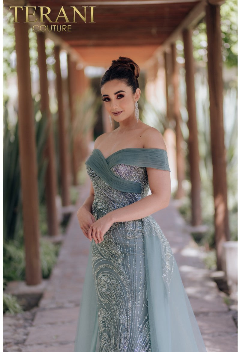 Terani Couture 232E1334 Long Beaded Formal Prom Overskirt Dress